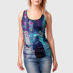 Женская майка 3D Дождливый неоновый вечер в Японии - фото 2