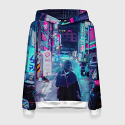 Женская толстовка 3D Дождливый неоновый вечер в Японии