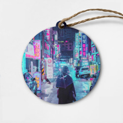 Деревянная игрушка круг Дождливый неоновый вечер в Японии