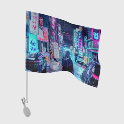 Флаг для автомобиля Дождливый неоновый вечер в Японии