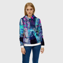 Женская толстовка 3D Дождливый неоновый вечер в Японии - фото 2