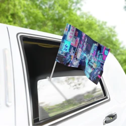 Флаг для автомобиля Дождливый неоновый вечер в Японии - фото 2