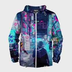 Мужская ветровка 3D Дождливый неоновый вечер в Японии