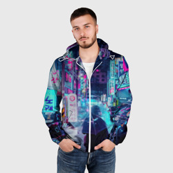 Мужская ветровка 3D Дождливый неоновый вечер в Японии - фото 2
