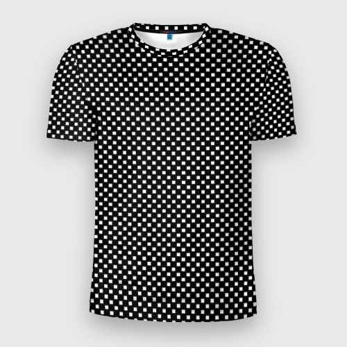 Мужская приталенная футболка с принтом Чёрный в белый маленький квадрат, вид спереди №1