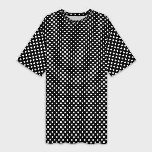 Платье-футболка с принтом Чёрный в белый маленький квадрат, вид спереди №1