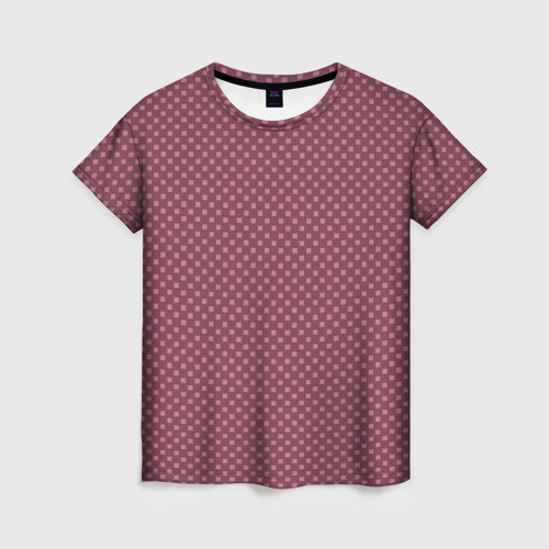 Женская футболка с принтом Приглушённый тёмно-розовый паттерн квадратики, вид спереди №1