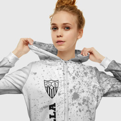 Толстовка с принтом Sevilla sport на светлом фоне по-вертикали для женщины, вид на модели спереди №3. Цвет основы: белый