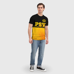 Футболка с принтом PSV - gold gradient посередине для мужчины, вид на модели спереди №3. Цвет основы: белый