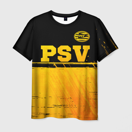 Мужская футболка с принтом PSV - gold gradient посередине, вид спереди №1