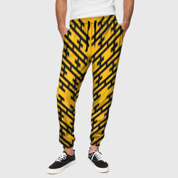 Чёрные полосы на жёлтом фоне – Мужские брюки 3D с принтом купить