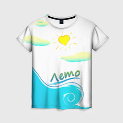 Голубые волны и солнце - лето – Женская футболка 3D с принтом купить со скидкой в -26%