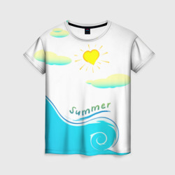 Голубые волны и солнце - summer – Женская футболка 3D с принтом купить со скидкой в -26%