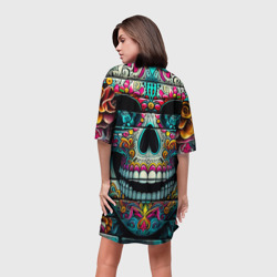 Платье с принтом Cool skull - graffiti ai art для женщины, вид на модели сзади №2. Цвет основы: белый