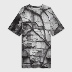 Кирпичная стена с облупившейся штукатуркой  и плющом – Платье-футболка 3D с принтом купить