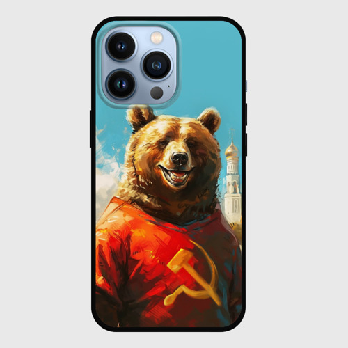 Чехол для iPhone 13 Pro с принтом Медведь с гербом СССР, вид спереди №1