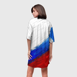 Платье с принтом Триколор красками для женщины, вид на модели сзади №2. Цвет основы: белый