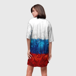 Платье с принтом Орнамент триколор для женщины, вид на модели сзади №2. Цвет основы: белый