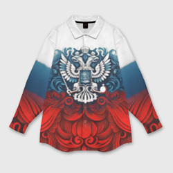 Триколор и герб Росссия – Рубашка оверсайз с принтом купить со скидкой в -9%