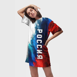 Платье с принтом Россия триколор флаг для женщины, вид на модели спереди №2. Цвет основы: белый