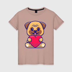 Бульдог с сердечком – Женская футболка хлопок с принтом купить со скидкой в -20%
