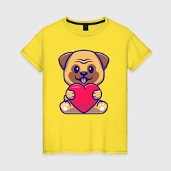 Бульдог с сердечком – Женская футболка хлопок с принтом купить со скидкой в -20%