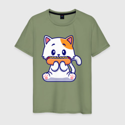 Котик с хот-догом – Мужская футболка хлопок с принтом купить со скидкой в -20%