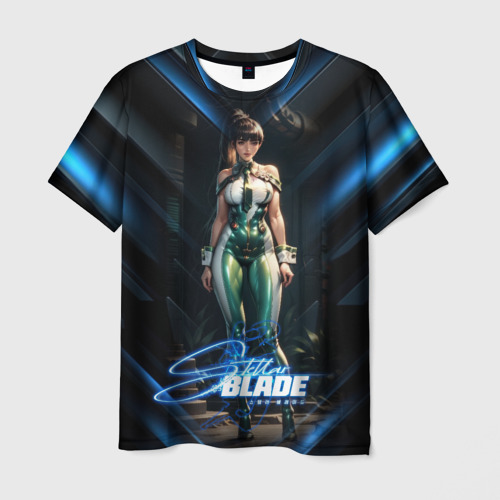Мужская футболка с принтом Stellar Blade Eve в полный рост, вид спереди №1