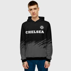 Толстовка с принтом Chelsea sport на темном фоне посередине для мужчины, вид на модели спереди №2. Цвет основы: черный