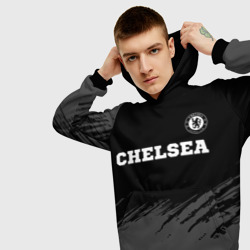 Толстовка с принтом Chelsea sport на темном фоне посередине для мужчины, вид на модели спереди №3. Цвет основы: черный