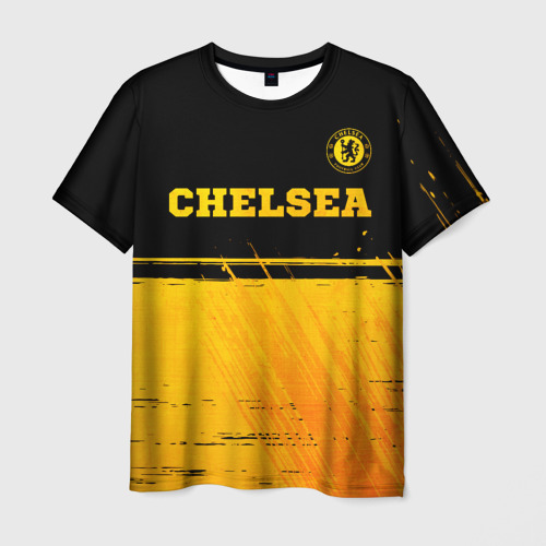 Мужская футболка с принтом Chelsea - gold gradient посередине, вид спереди №1