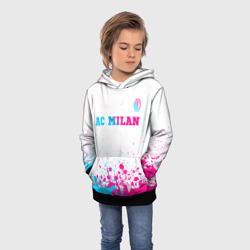 Толстовка с принтом AC Milan neon gradient style посередине для ребенка, вид на модели спереди №2. Цвет основы: черный