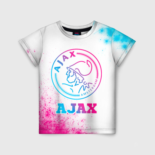 Детская футболка с принтом Ajax neon gradient style, вид спереди №1