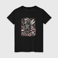 Цветочный скелет в окружении грибов – Женская футболка хлопок с принтом купить со скидкой в -20%