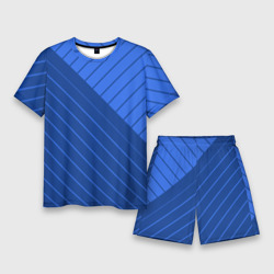 Сине-голубой косые полосы – Мужской костюм с шортами 3D с принтом купить
