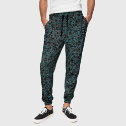 Чёрно-бирюзовый эффект объёмной текстуры  – Мужские брюки 3D с принтом купить