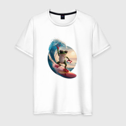 Волна и лягушка на серфе – Мужская футболка хлопок с принтом купить со скидкой в -20%
