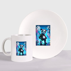 Panda samurai - bushido ai art – Набор: тарелка + кружка с принтом купить