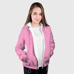 Куртка с принтом Розовый паттерн сеточка для женщины, вид на модели спереди №3. Цвет основы: белый