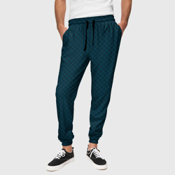 Тёмный сине-зелёный паттерн сеточка – Мужские брюки 3D с принтом купить
