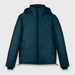Тёмный сине-зелёный паттерн сеточка – Мужская зимняя куртка 3D с принтом купить