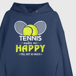 Худи с принтом Теннис делает меня счастливым а ты не очень для женщины, вид на модели спереди №2. Цвет основы: темно-синий