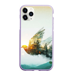 Летящий голубь и лес эффект двойной экспозиции – Чехол для iPhone 11 Pro матовый с принтом купить