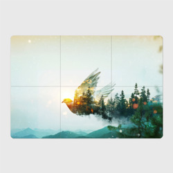 Летящий голубь и лес эффект двойной экспозиции – Магнитный плакат 3Х2 с принтом купить