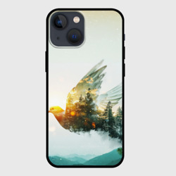 Летящий голубь и лес эффект двойной экспозиции – Чехол для iPhone 13 mini с принтом купить