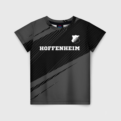 Детская футболка с принтом Hoffenheim sport на темном фоне посередине, вид спереди №1