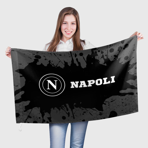 Флаг с принтом Napoli sport на темном фоне по-горизонтали, вид спереди №1