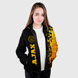 Куртка с принтом Ajax - gold gradient по-вертикали для женщины, вид на модели спереди №3. Цвет основы: черный