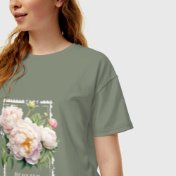Женская футболка хлопок Oversize Пионы в винтажном стиле - фото 2