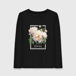 Женский лонгслив хлопок Пионы в винтажном стиле